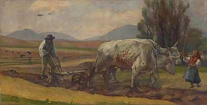 耕耘`Ploughing (1913) by Jozef Hanula