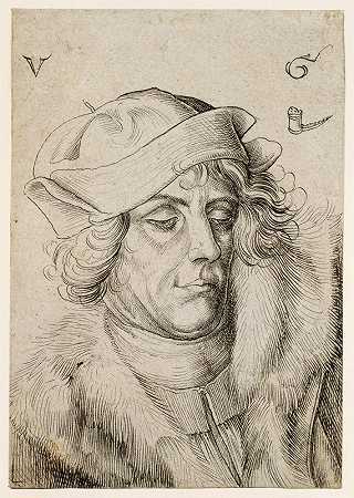 一个戴贝雷帽和毛皮领子的男人的肖像`Portrait of a man with a beret and fur collar (1507) by Urs Graf