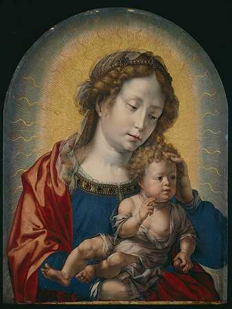 女子和孩子`Virgin and Child (c. 1520) by Jan Gossaert