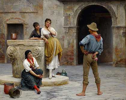 调情`Flirtation (1894) by Eugen von Blaas