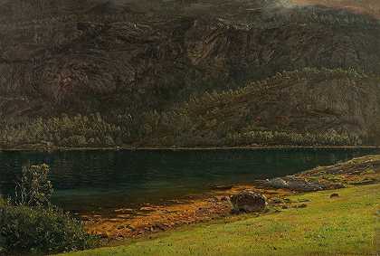 山，泰罗。`Fjellvegg,Terøen (1897) by Amaldus Nielsen