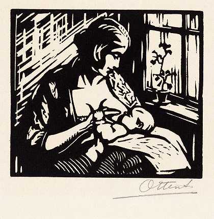 母乳喂养孩子的妇女`Vrouw die een kind borstvoeding geeft (1905) by Jacques Jeichienus Ottens