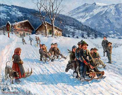 激动人心的雪橇之旅`Exciting Toboggan Ride by Theodore Kleehaas