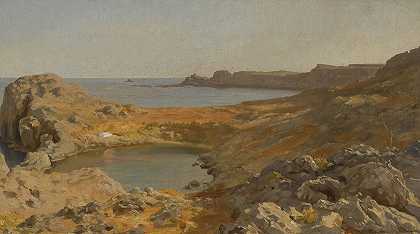 圣保罗罗德岛林多斯的s湾`St Pauls Bay At Lindos, Rhodes by Frederic Leighton