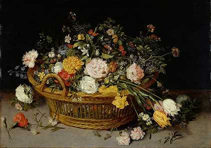 一篮花`A Basket of Flowers (1620s) by Jan Brueghel the Younger