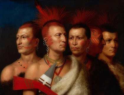 年轻的奥马哈、战鹰、密苏里州的利特和波尼`Young Omaha, War Eagle, Litte Missouri, and Pawnees by Charles Bird King