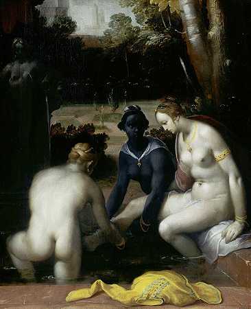 芭丝谢芭在洗手间`Bathsheba at her Toilet (1594) by Cornelis Cornelisz Van Haarlem
