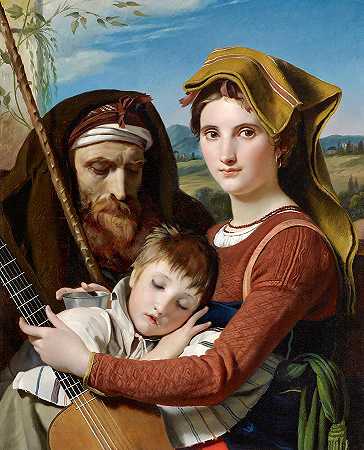 运动中的罗马牧羊人家族`Roman Shepherd Family in the Campagna by Francois-Joseph Navez