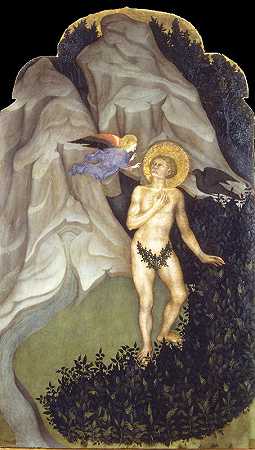 圣本笃在荒野中受诱惑`Saint Benedict Tempted in the Wilderness (1415 ~ 1420) by Niccolò di Pietro