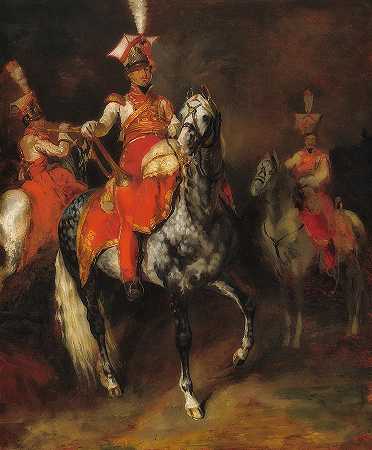 拿破仑帝国卫队的骑兵号手`Mounted Trumpeters of Napoleon\’s Imperial Guard by Theodore Gericault