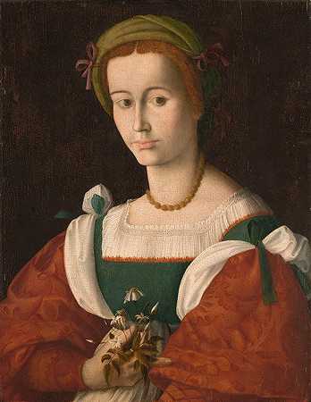 有鼻子的女士`A Lady with a Nosegay (circa 1525) by Bacchiacca