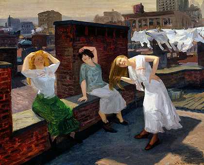 星期天，女人们在晒头发`Sunday, Women Drying Their Hair by John Sloan
