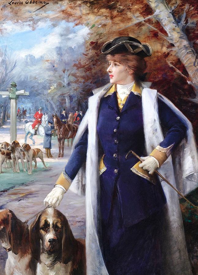莎拉·伯恩哈特用猎犬狩猎`Sarah Bernhardt Hunting with Hounds by Louise Abbema