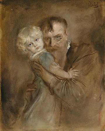 与女儿马里恩的自画像`Selbstportrait mit Tochter Marion (1894) by Franz von Lenbach