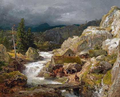 山溪上的磨坊`MIll on the Mountain Stream by Andreas Achenbach