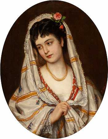 年轻的意大利美女`A young Italian beauty (1871) by Eugen von Blaas