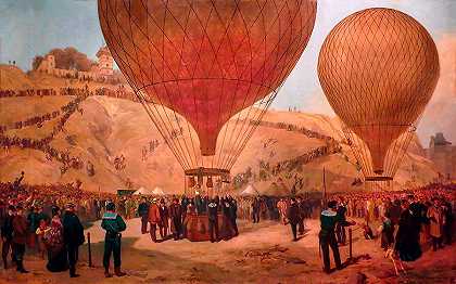 1870年10月7日，乘坐阿尔芒·巴比斯气球离开甘贝塔`Departure from Gambetta on the Armand-Barbes balloon on October 7, 1870 by Jacques Guiaud