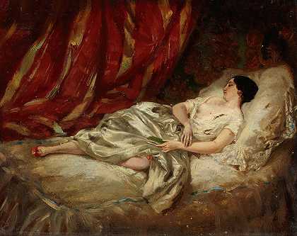 休息`Resting (1853) by Henri Lafon