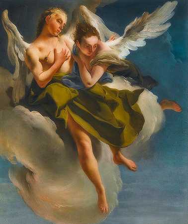 两个飞翔的天使`Two Angels in Flight by Giovanni Battista Tiepolo