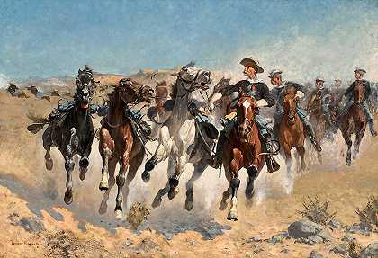 下马——第四骑兵移动Led马`Dismounted – The Fourth Troopers Moving the Led Horses by Frederic Remington