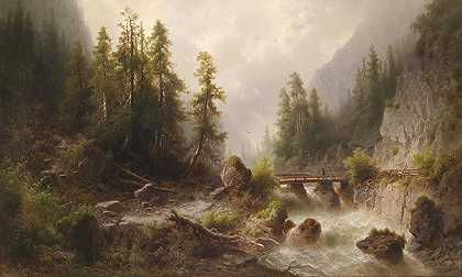 山溪`Gebirgsbach by Albert Rieger