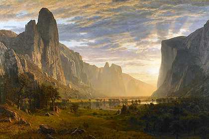 俯瞰加利福尼亚州约塞米蒂山谷`Looking Down Yosemite Valley, California by Albert Bierstadt
