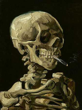 燃烧着香烟的骷髅头骨`Skull of a Skeleton with Burning Cigarette by Vincent van Gogh