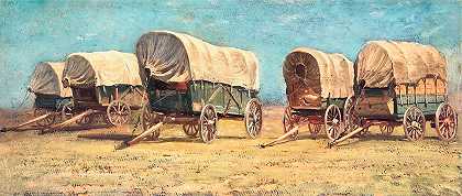 有篷货车的研究`Study of Covered Wagons by Samuel Colman