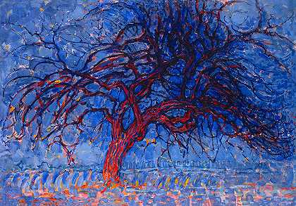 晚上，红树`Evening, The Red Tree by Piet Mondrian