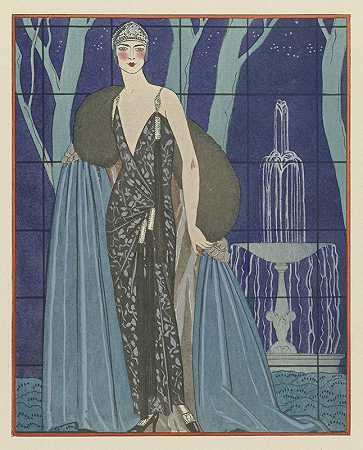 Alcyone公司晚礼服和外套，来自沃思`Alcyone ; Robe et manteau du soir, de Worth (1923) by George Barbier