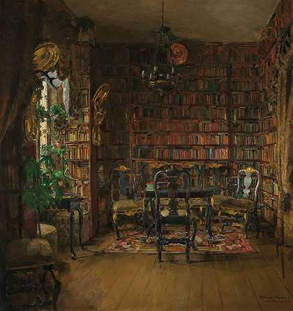 索瓦尔·博克图书馆`The Library of Thorval Boeck by Harriet Backer