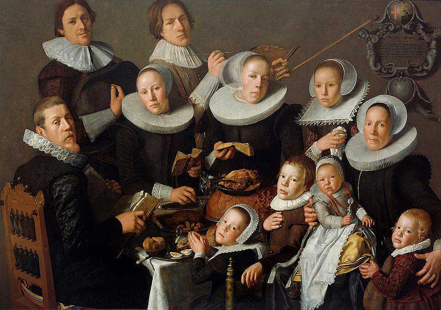 画家安德烈·范博霍温及其家人的肖像`Portrait of the Painter Andries van Bochoven and His Family by Andries van Bochoven