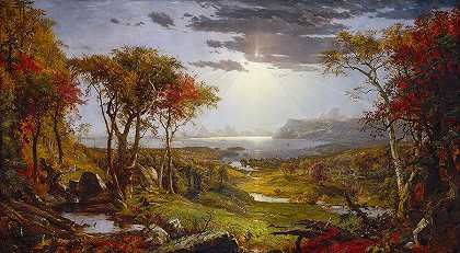 秋天——哈德逊河上`Autumn – On the Hudson River by Jasper Francis Cropsey