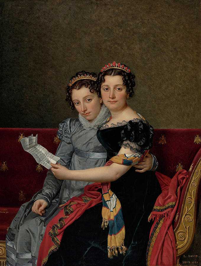 泽奈德和夏洛特·波拿巴姐妹`The Sisters Zenaide and Charlotte Bonaparte by Jacques-Louis David