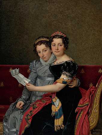 泽奈德和夏洛特·波拿巴姐妹`The Sisters Zenaide and Charlotte Bonaparte by Jacques-Louis David