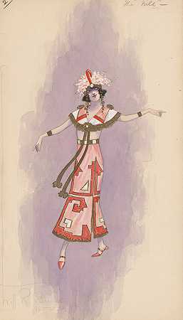 女人女装粉色连衣裙，2`Womans costume; Pink dress, 2 (1919) by Will R. Barnes
