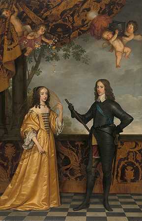 奥兰治王子威廉二世（1626-1650）及其妻子玛丽·斯图尔特（1631-1660）的肖像`Portrait of Willem II (1626~1650), Prince of Orange, and his Wife Mary Stuart (1631~1660) (1647) by Gerard van Honthorst