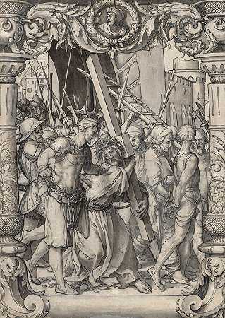 椎间盘破裂伴基督的十字架`Scheibenriss mit der Kreuztragung Christi (1528) by Hans Holbein The Younger