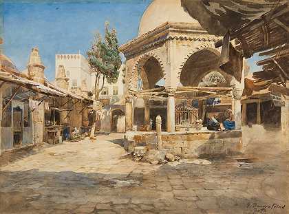 雅法的一口井`A Well In Jaffa (1880) by Gustav Bauernfeind