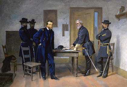 李在阿波马托克斯向格兰特投降`Lee Surrendering to Grant at Appomattox by Alonzo Chappel