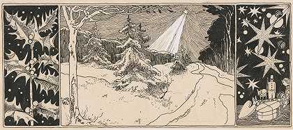 星星照在冬天的风景上`Ster schijnt op een winterlandschap (in or before 1893) by Willem Wenckebach