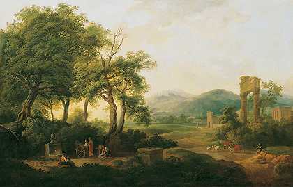 田园风光`Arkadische Landschaft (1796) by Carl Philipp Schallhas