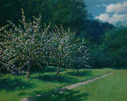 盛开的苹果树`Apple~Trees in Bloom (1899) by Stanisław Witkiewicz