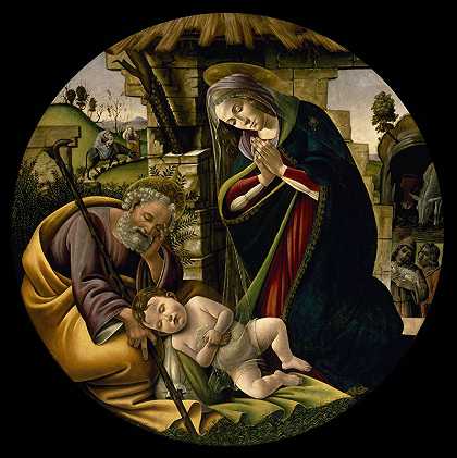 对基督孩子的崇拜`The Adoration of the Christ Child (circa 1500) by Sandro Botticelli