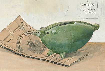 猪和小猪存折Frans Everbag`Spaarvarken en spaarbankboekje (1915) by Frans Everbag