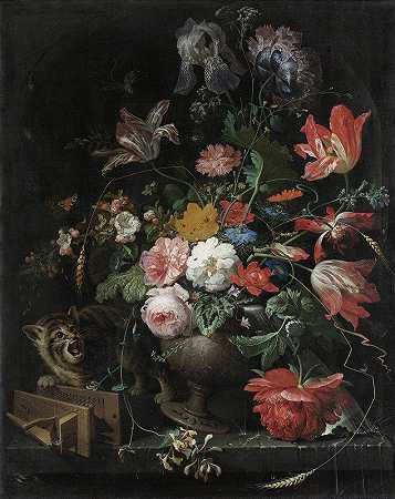 亚伯拉罕·米格农翻倒的花束`The Overturned Bouquet (1660 ~ 1679) by Abraham Mignon