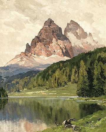 米苏里纳湖和拉瓦雷多的三座山峰`Lake Misurina with the Three Peaks of Lavaredo by Hans Markus