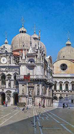 威尼斯杜克斯庭院宫殿`Palace of the Dux Courtyard, Venice by Martin Rico y Ortega