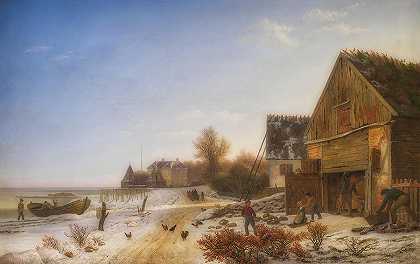 韦德贝克的斯特兰德韦詹，冬季下午`Strandvejen by Vedbaek, Winter Afternoon by Johan Stroe
