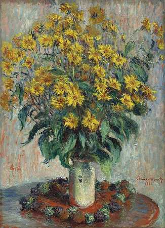 耶路撒冷菊芋花克劳德·莫内`Jerusalem Artichoke Flowers (1880) by Claude Monet